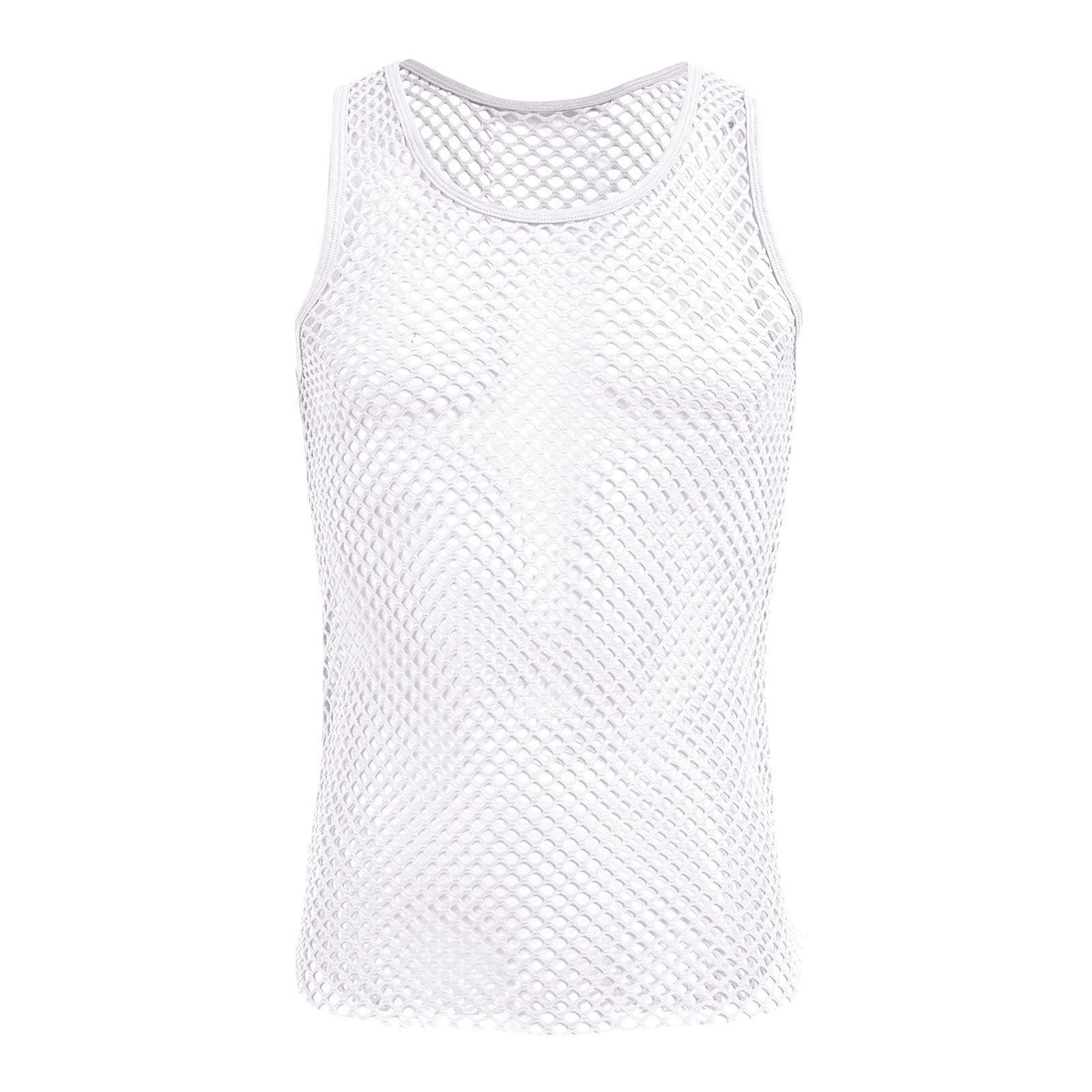 Men's Sleeveless Mesh Vest Tanks See-Through Sheer Fishnet Muscle Tee Shirt Undershirt Workout Gym Summer Clubwear