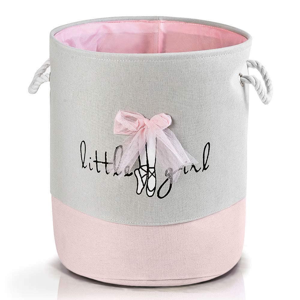 laamei Laundry Hamper Tote Storage Baskets Foldable Canvas Clothing Bag with Mesh Bowknot - for Girls Laundry Hamper, Toy Bins, Gift Baskets, Bedroom, Clothes, Baby Nursery 35 * 40 CM