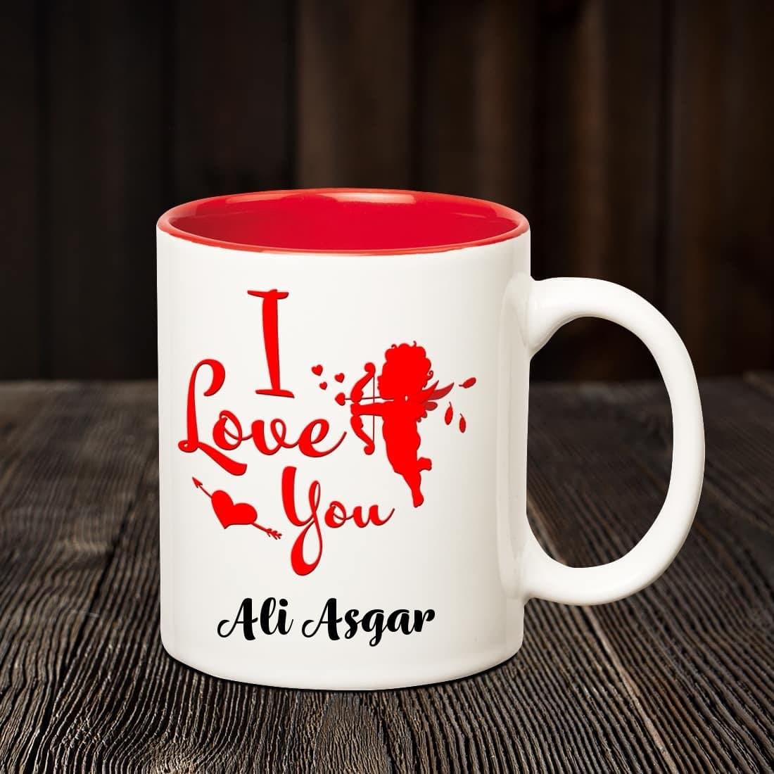 Chanakya Ceramic I Love You Ali Asgar Romantic Inner Red Coffee Name Mug, Multicolor, 350 Ml