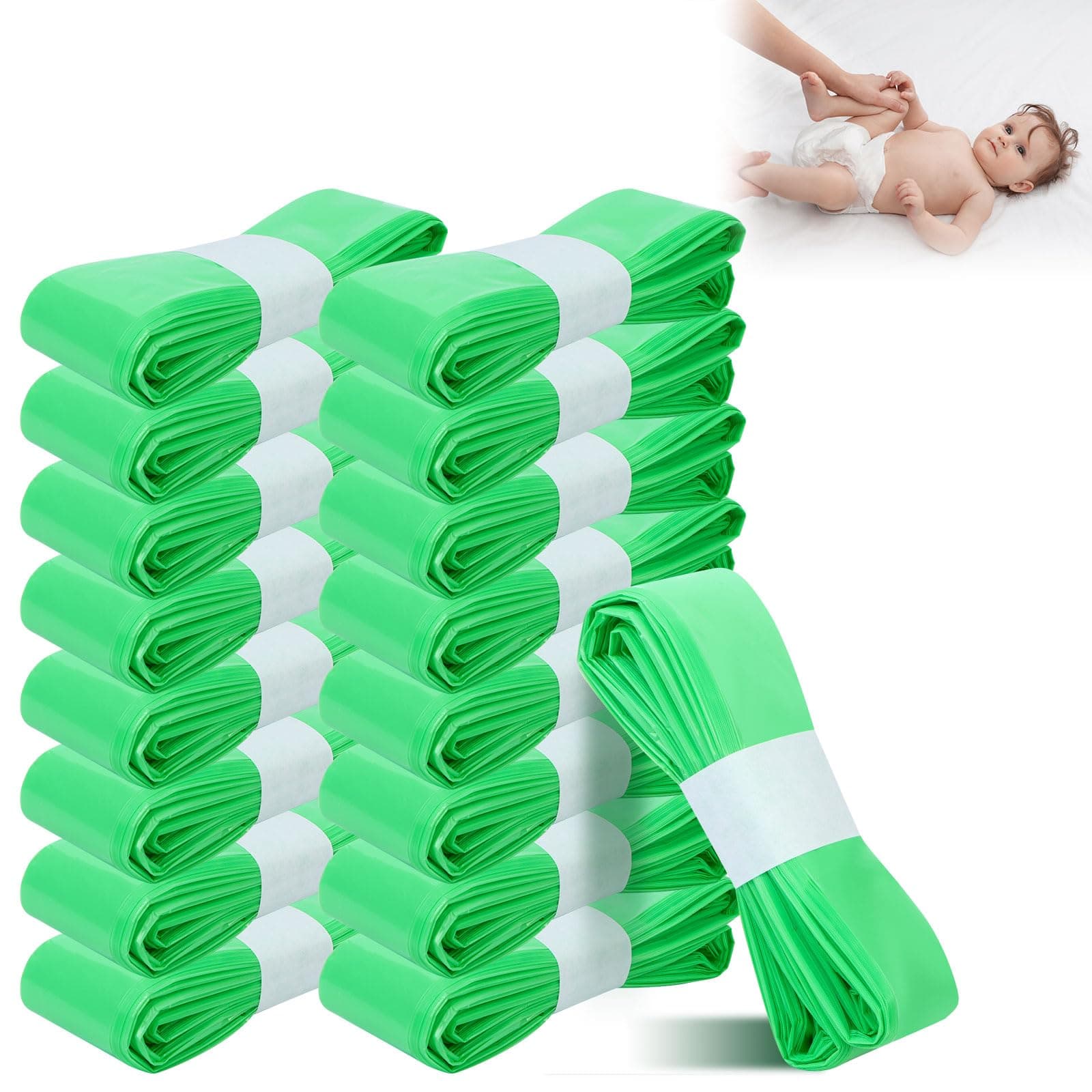 16 Pcs Nappy Bin Refills Diaper Disposal Refills 4.5 m Baby Scented Diaper Pail Refill Bags Plastic Nappy Disposal Bags Disposable Nappy Sacks for Diaper Bucket Nappy Bin