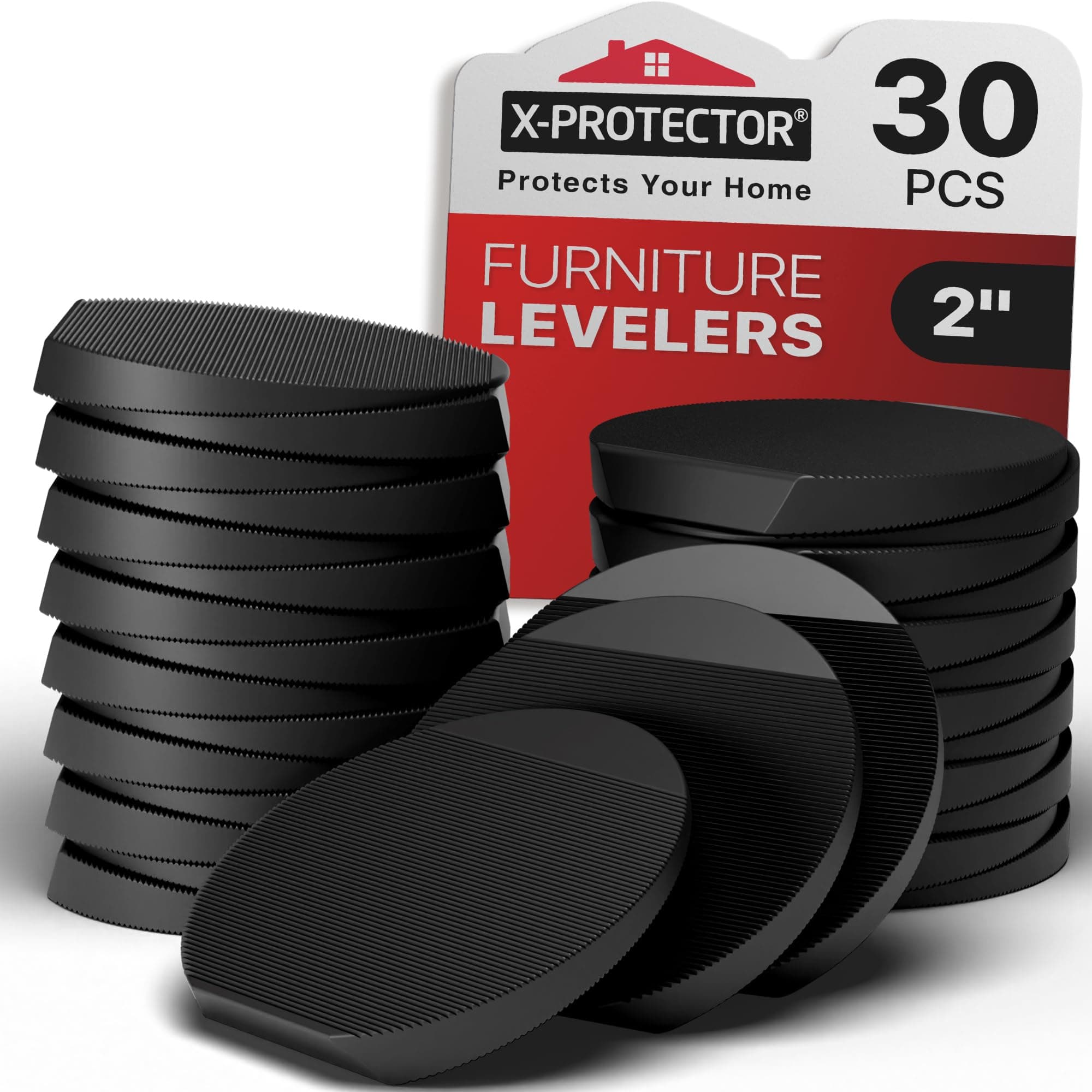 X-Protector Furniture Levelers - 30 PCS 5cm Black Rubber Shims for Leveling - Multi-Purpose Feet to Prevent Wobbling - for All Kinds of Furniture