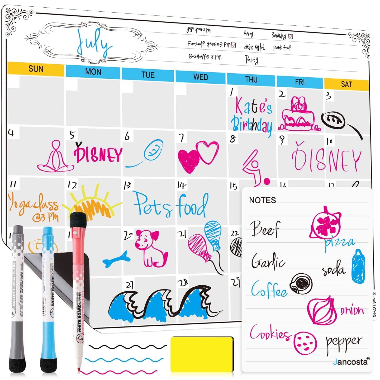 Dry Erase Calendar, Fridge Magnetic Calendar, White Board Planner for Refrigerator, Monthly & Weekly Set by Jancosta (MPB11)