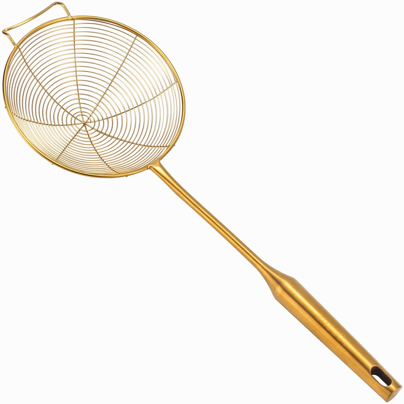 Gold Spider Strainer Skimmer Ladle,304 Stainless Steel Asian Spider Strainer Skimmer Spoon with Long Handle for Frying and Kitchen Cooking，6inch