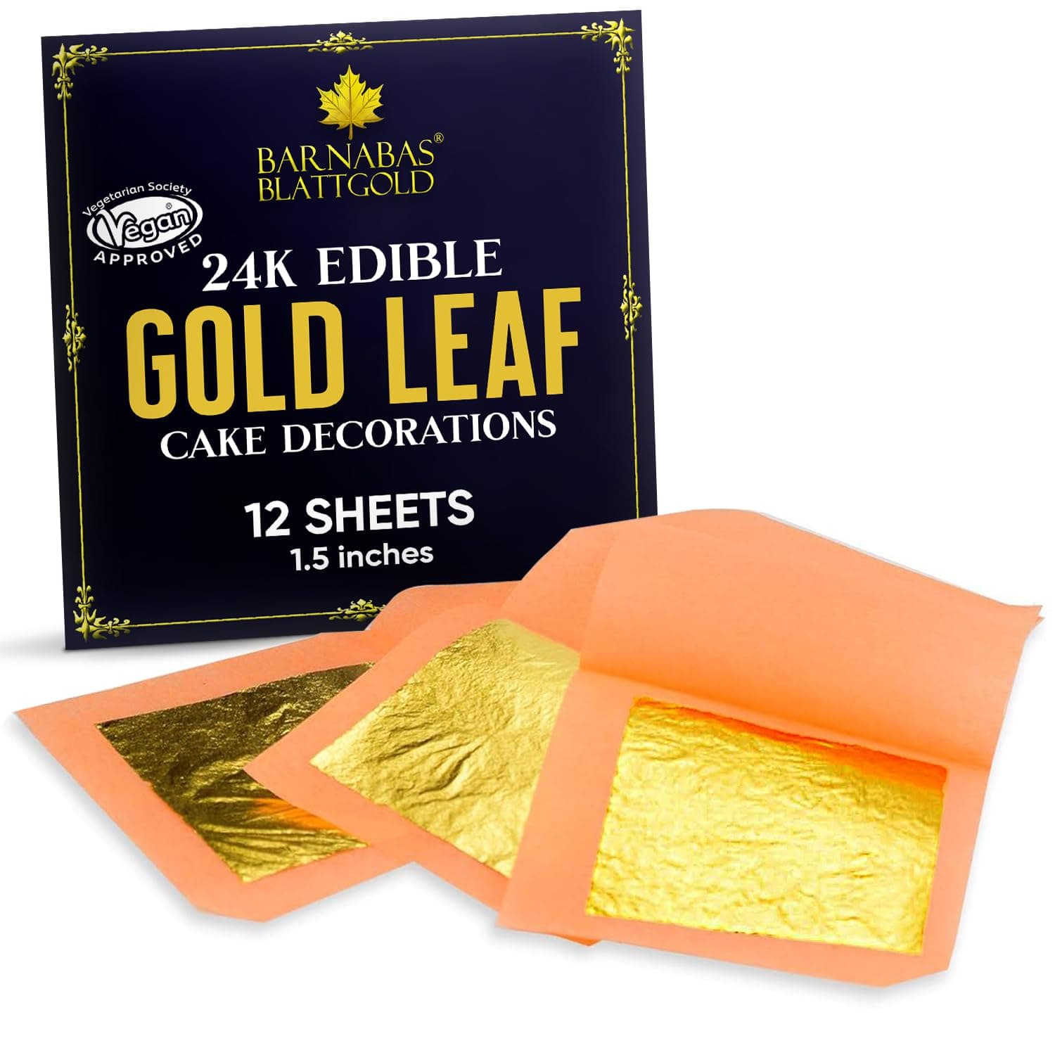 Genuine Edible Gold Leaf - 12 Sheets - Gold - Gold Leaf - Loose Leaf for Cupcakes and Chocolate - 1.5 inches per sheet - Book of 12 Sheets