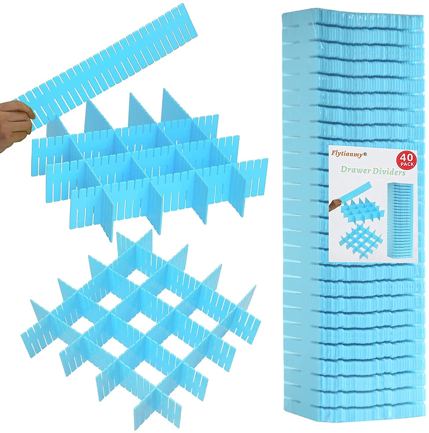 Flytianmy40Pcs Drawer Dividers, Adjustable Drawer Organizer for Socks, Underwear, Makeup, Can Help Tidy Kitchen, Bedroom, Dresser Blue