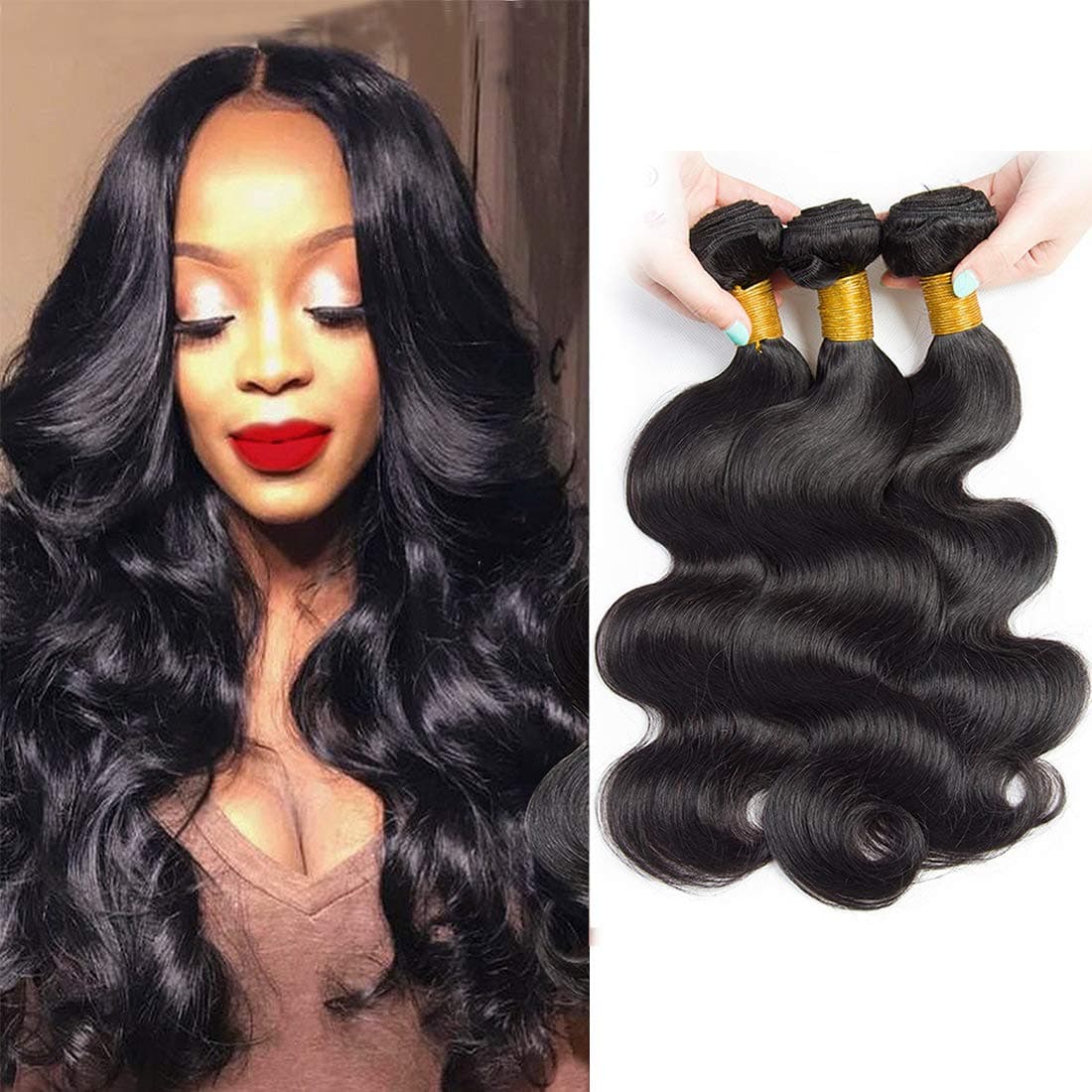 Brazilian Virgin Hair Body Wave Remy 12/14/16 Inch Human Hair 3 Bundles Weaves 100% Unprocessed Hair Extensions Natural Color