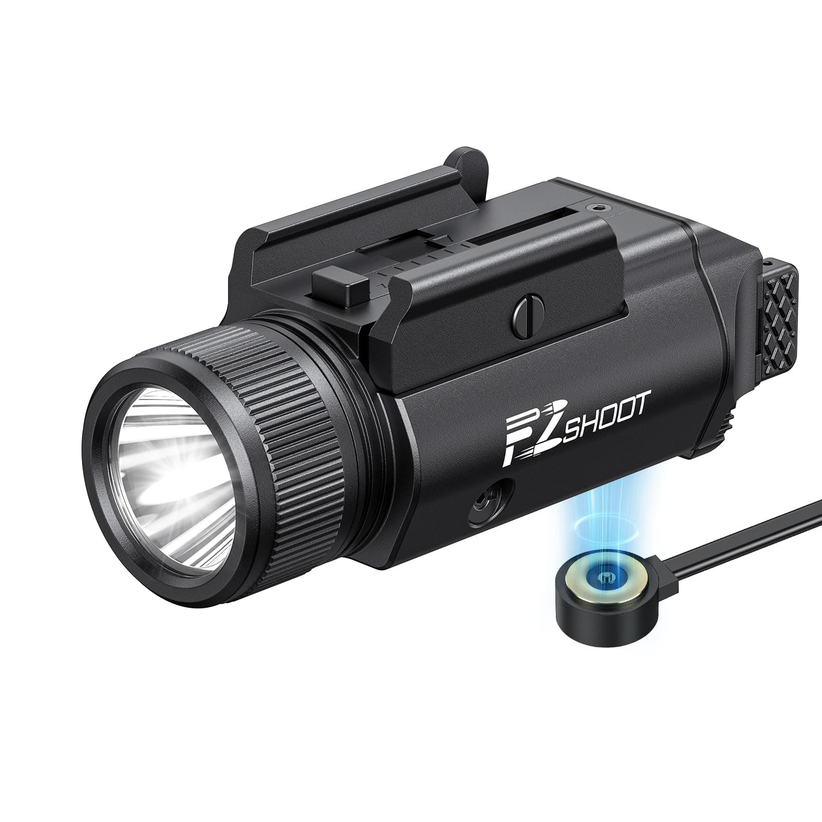 EZshoot 2400 Lumens Pistol Light with Strobe Mode, High Lumen Magnetic Rechargeable Led Pistol Flashlight with Quick Install Design, Light with Adjustable Slide Rail for Picatinny GL Rail