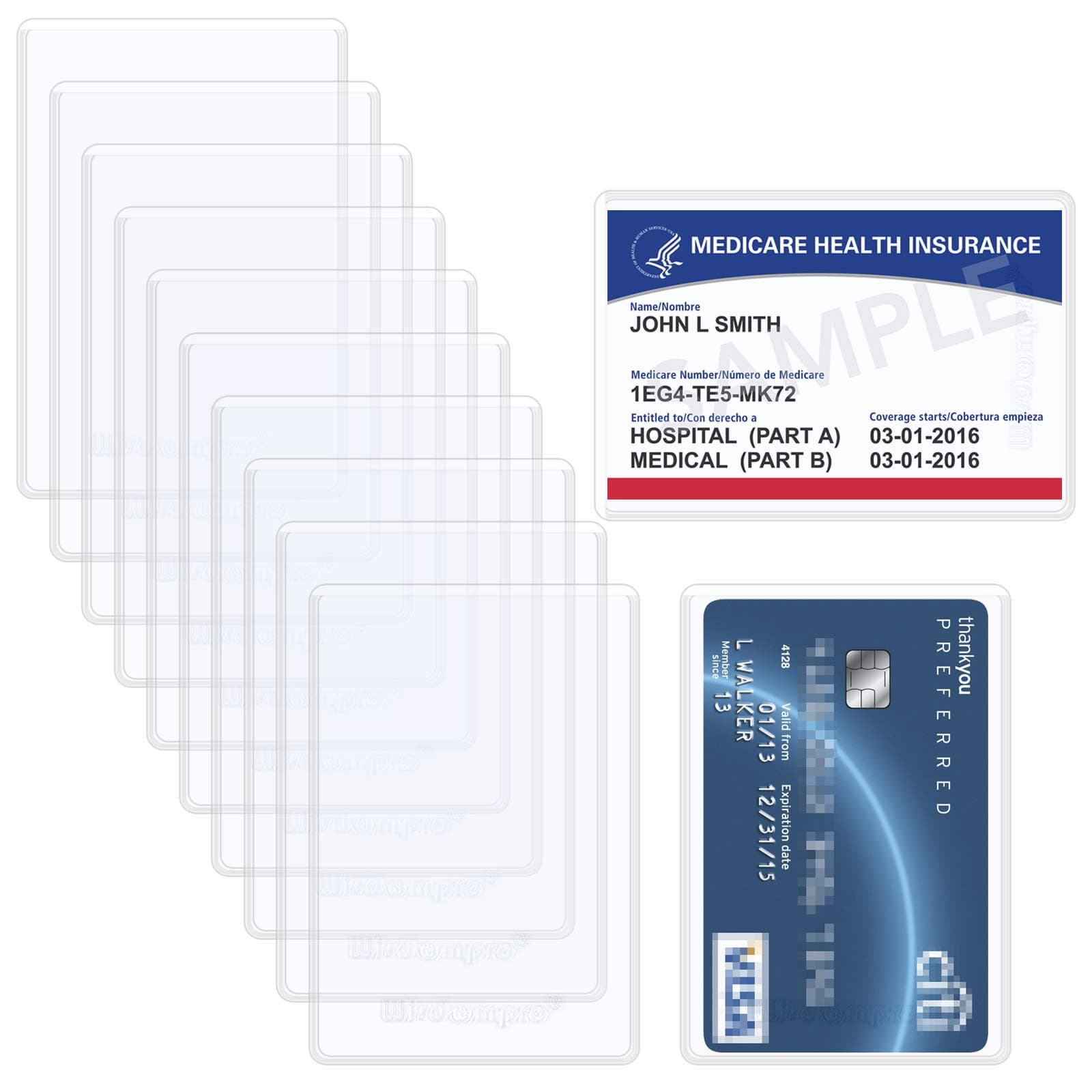 Wisdompro 10 Pack New Medicare Card Holder Protector Sleeves, 6 Mil Soft And Flexible Clear Pvc Wallet Size Slot For Social Security Card, Insurance Credit Debit Driver'S License