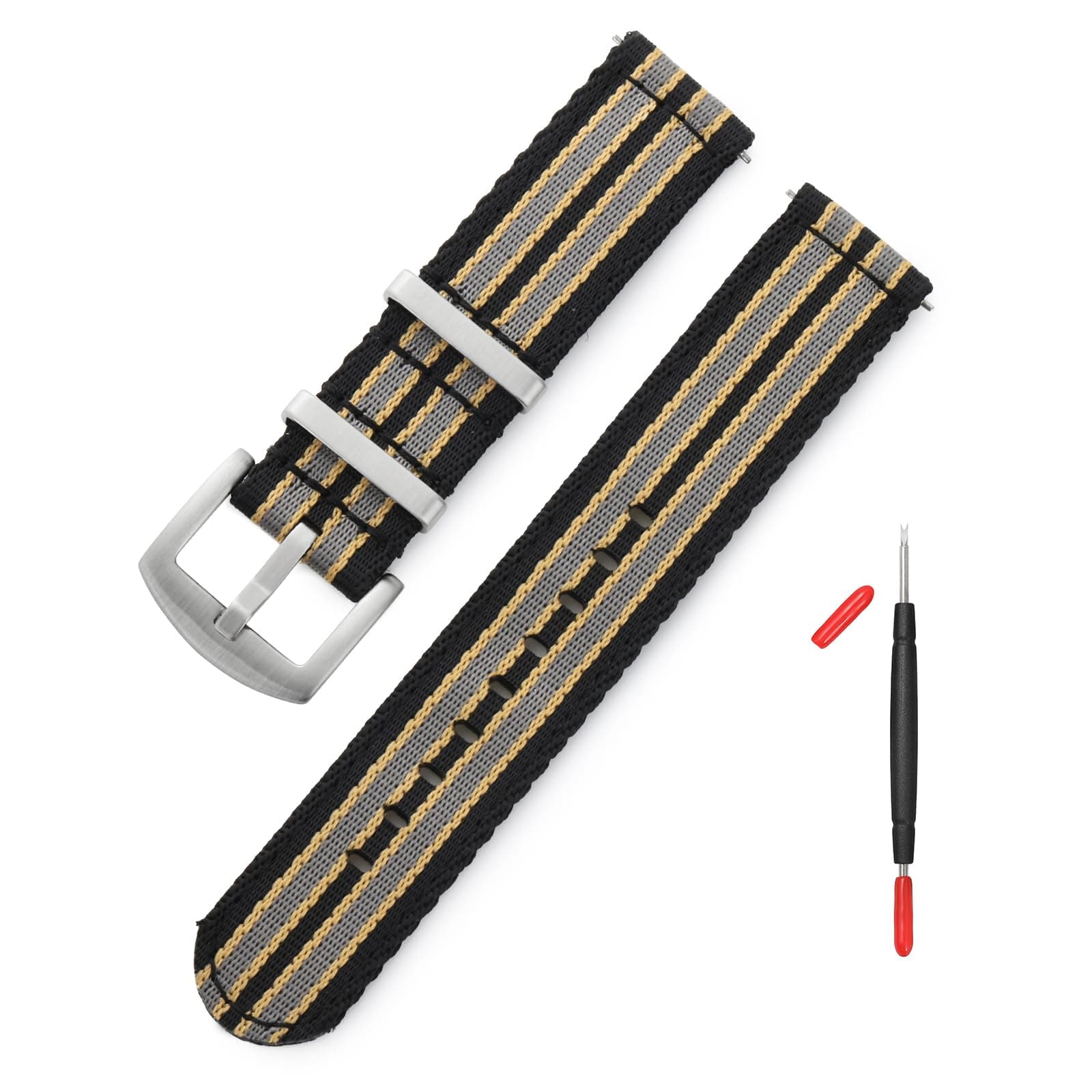 watchdives Nylon Watch Band 20mm Fast Release Watch Band Multicolor Replacement Watch Straps for Men Women(20mm,Black Khaki Gray)