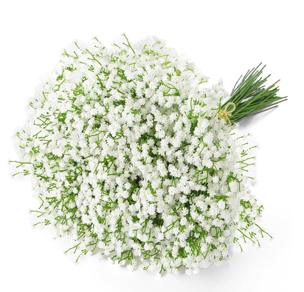 6 Pcs Artificial Baby Breath Gypsophila Flowers Bouquets Real Touch Flowers for Wedding Party DIY Wreath Floral Arrangement Home Decoration (White)