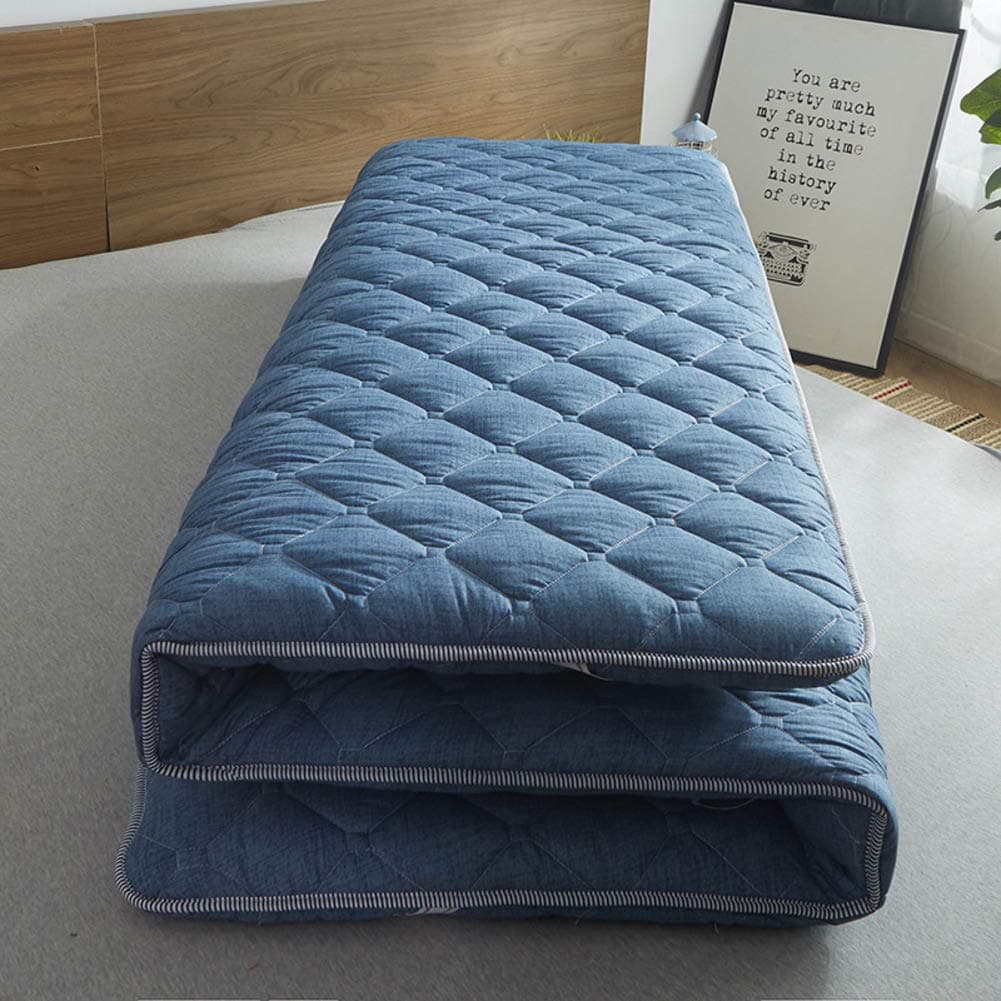 WJXBoos Japanese Floor Futon Mattress, Thicken Foldable Sleeping Mattress Soft Breathable Roll Up Tatami Mat Not-Slip Mattress Topper-Blue 90x200cm(35x79inch)