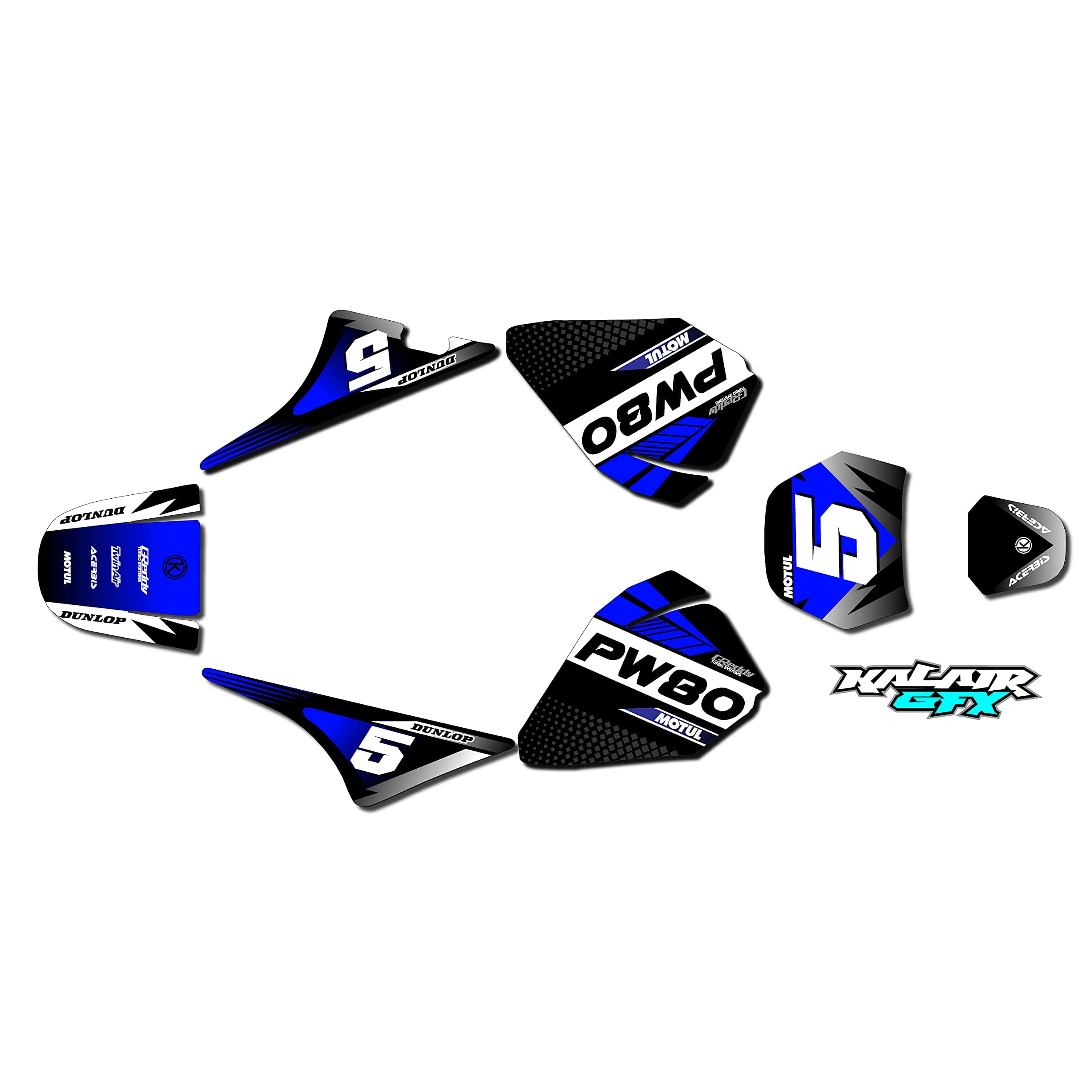 Graphics Kit for Yamaha PW80 (1990-2008) Turbo Series Blue 9 Mil-Dirt bike Custom Racing Graphics Decals Stickers Kit, no-plastics