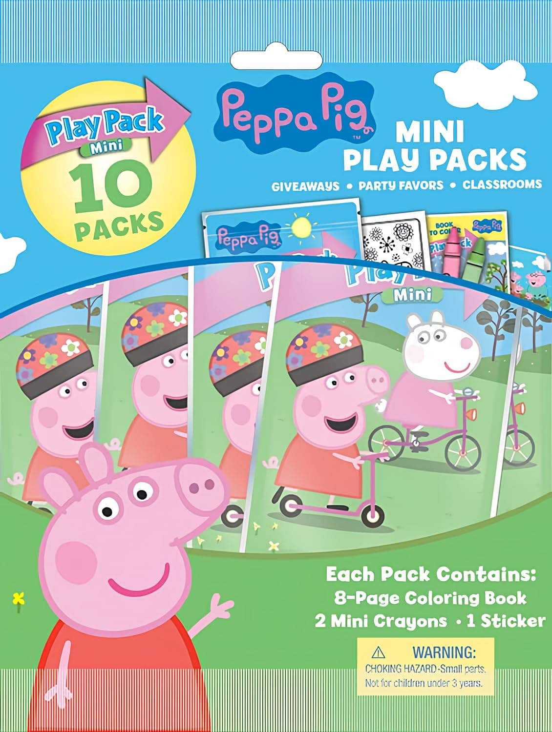 Peppa Pig Mini Play Packs | Peppa Pig Party Favors Goody Bags | Includes Small Coloring Book, 2 Mini Crayons, and a Sticker Goodie Bag | 10-Pack