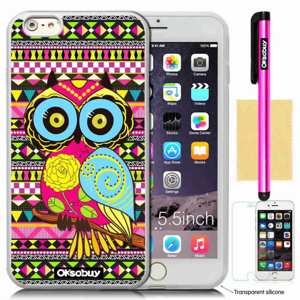 OkSoBuy Apple iPhone 6 Plus (5.5 Inch) Case Background Pattern Soft Silicone Impact Case for Apple iPhone 6 Plus (5.5 inch) (Transparent with Colorful Wisdom OWL)