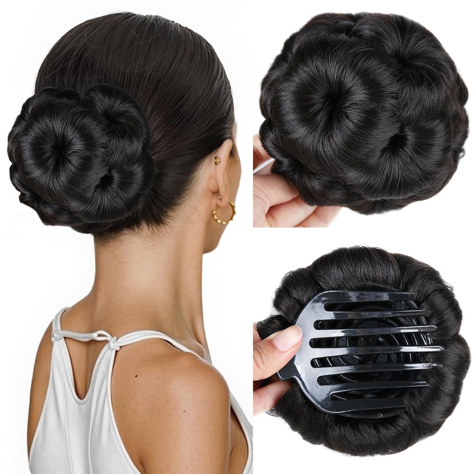 HANNE Hair Chignon Pony Tail Bun Artificial Synthetic Tress Claw In Ponytail Hair Extension Women's Hairpiece (Natural Black)