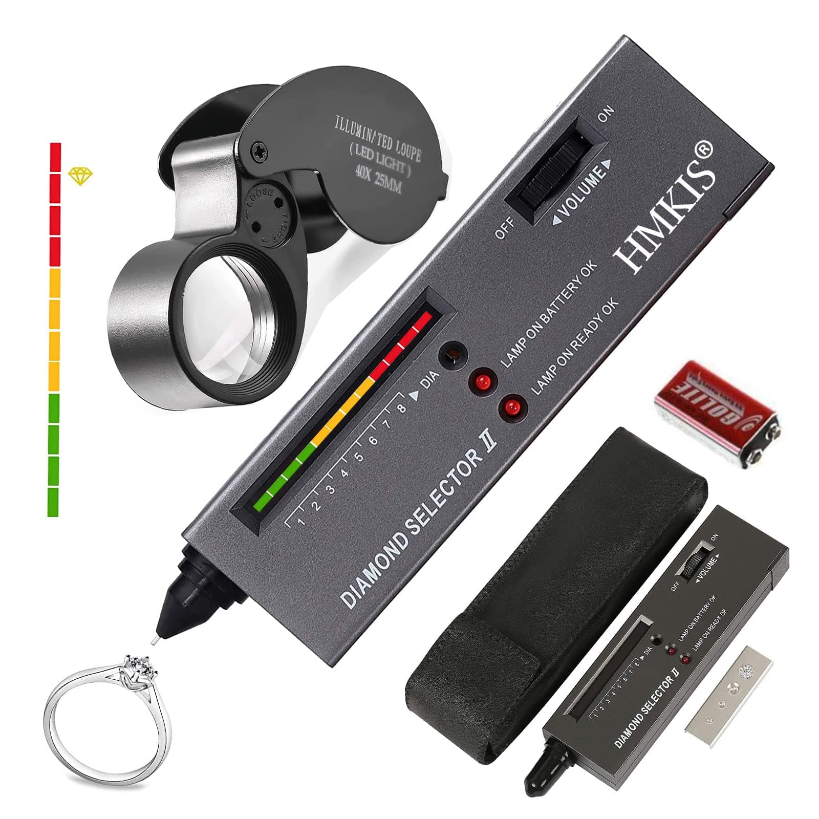 Diamond Tester, Jewelry Diamond Tester Pen ＋ 40X Mini LED Magnifying, Diamond Selector for Novice, Thermal Conductivity Meter