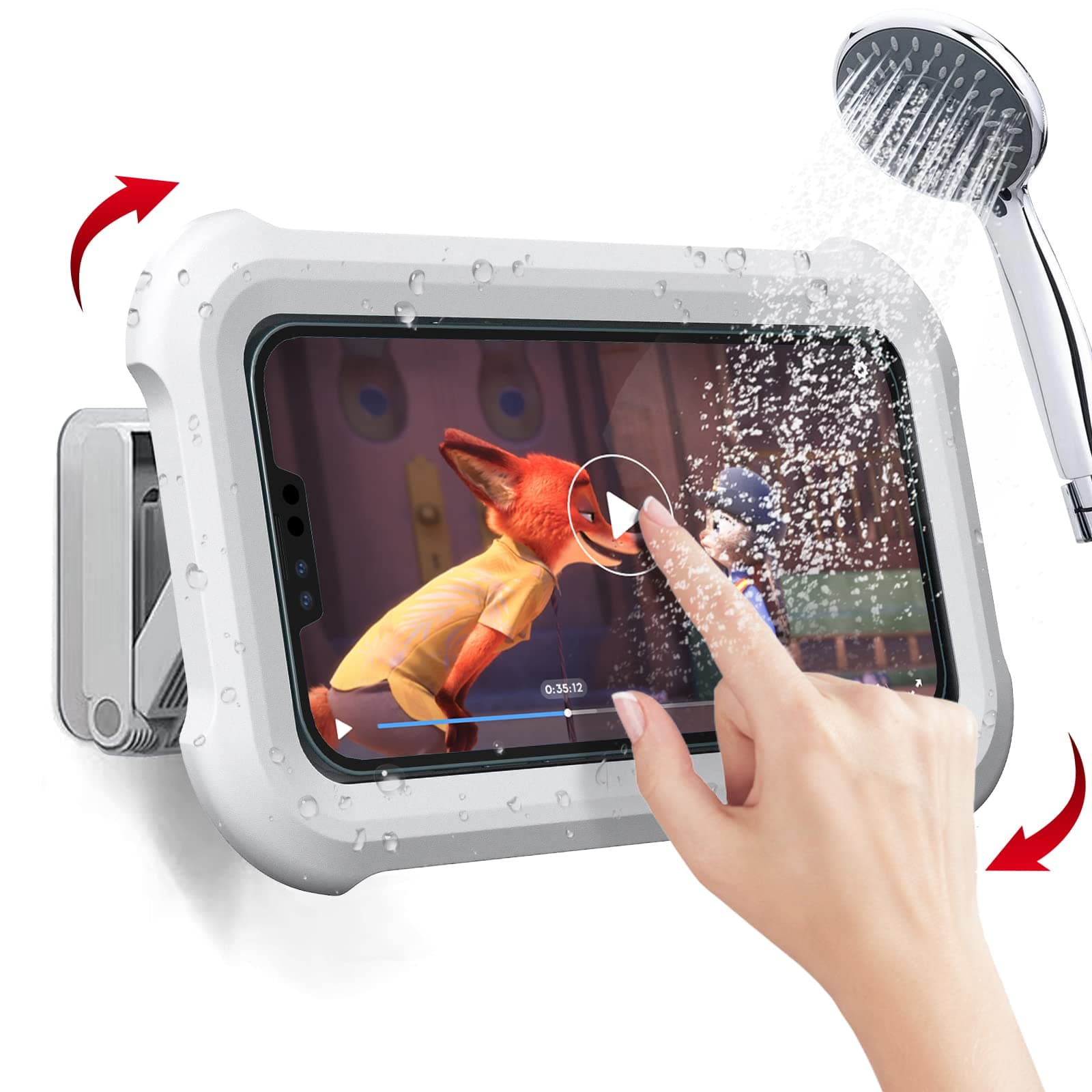 Upgraded 480° Rotating Shower Smartphones Holder Waterproof Case with Touch Screen,OOLYICO Shower Accessories Guardian Buddy Holder Wall Mount Shelf in Bathroom Bathtub for 4" - 7" Cell Phone