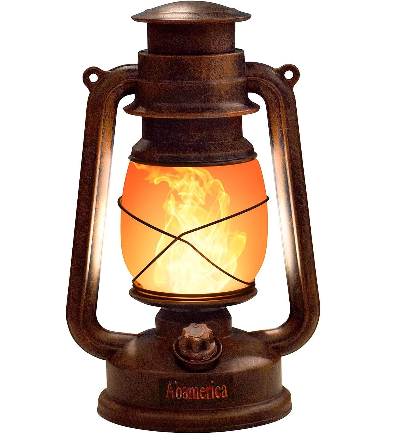 ABAMERICA 2 Modes Vintage Lantern Flame Lantern with Timer and Remote - Battery Operated Antiqued Copper Decorative Hanging Lantern ( Full White and Flame Lights )