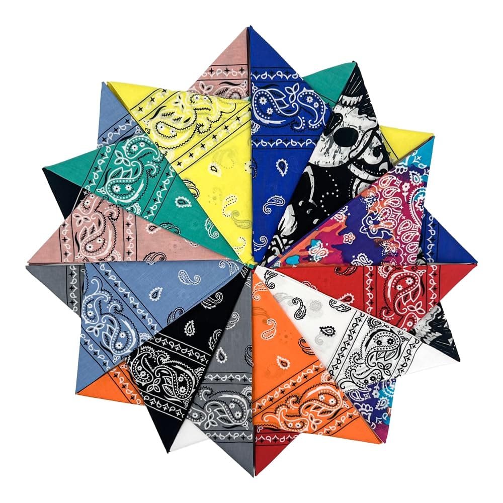 HankieWorld Bandanas 6 pack 12 pack 22 inch Cotton Paisley Kerchiefs for Men and Women