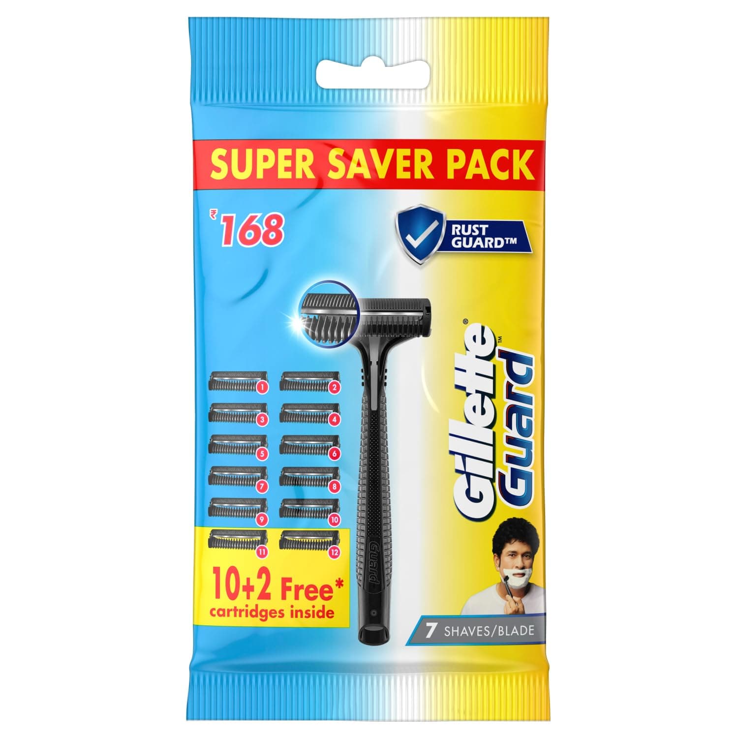 Gillette Guard Shaving Razor For Men (1 Razor With 12 Blades) | Super Value Pack With Upto 1 Year Of Shaving | Safety Comb And Flexible Head For A Safe Shave