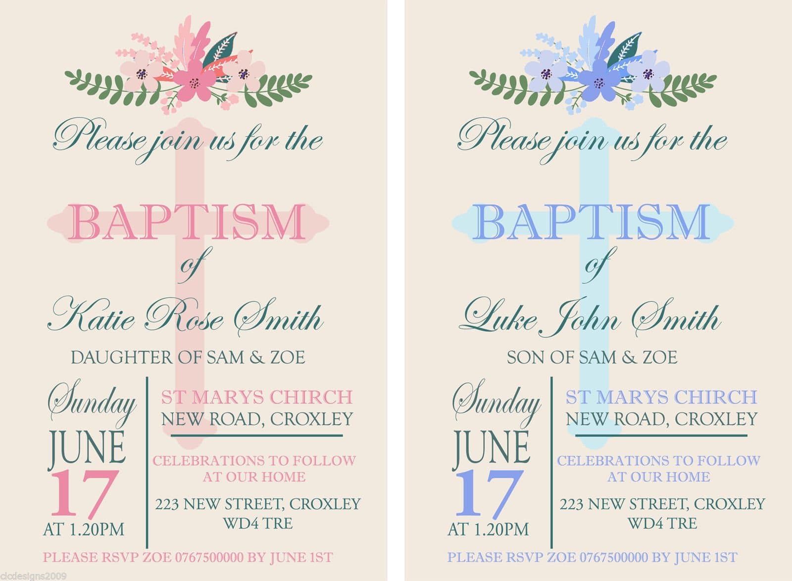 20 Personalised Boy or Girl Christening Baptism Invitations Invites