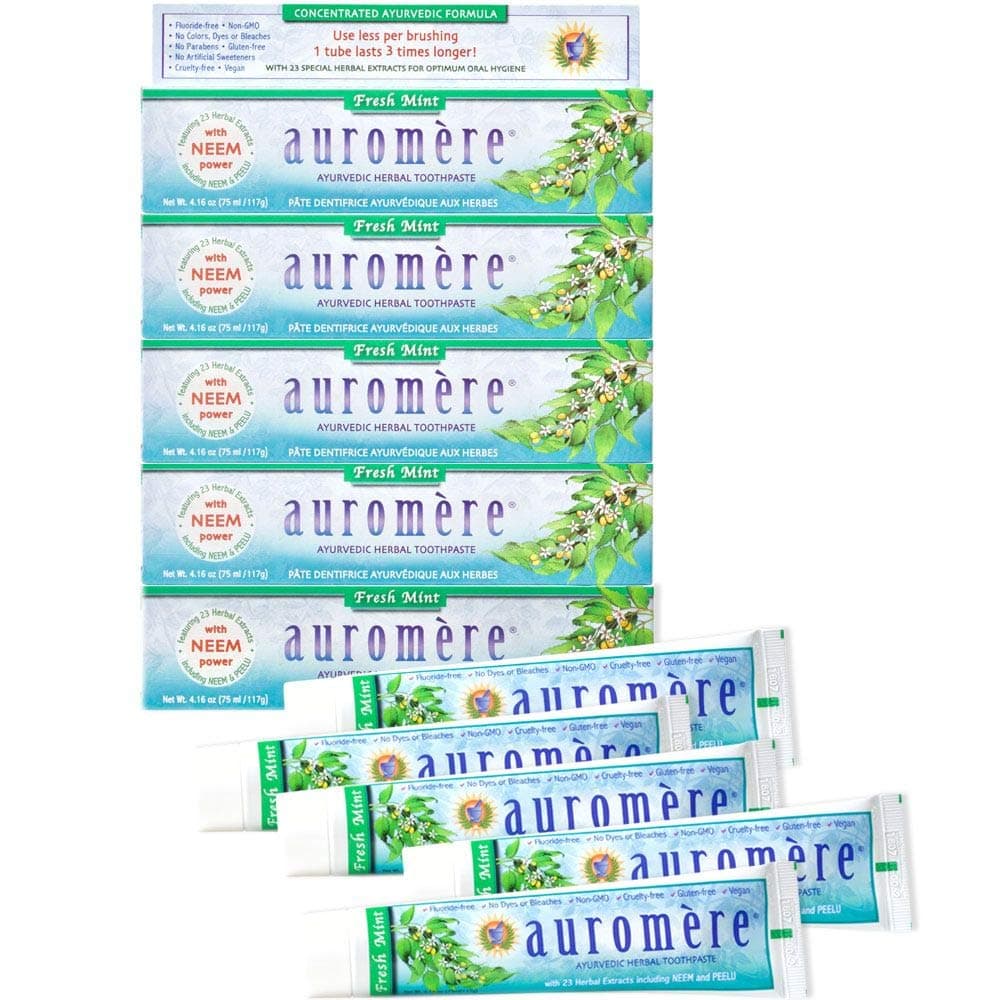 Ayurvedic Herbal Neem & Clove Toothpaste - All Natural Fluoride Free Toothpaste for Adults and Kids, Suitable for Sensitive Teeth, SLS-Free, Non GMO, Vegan, Cruelty-Free - 5 Pack