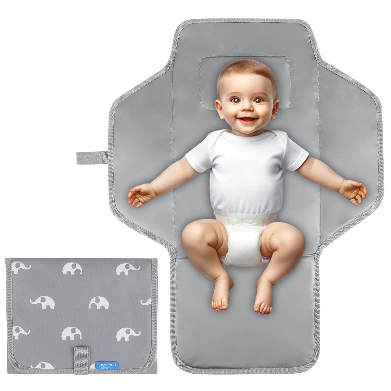 Portable Changing Pad Travel - Reusable Diaper Changing Mat with Built-in Pillow - Lightweight & Foldable Changing Station(Cute Elephant)