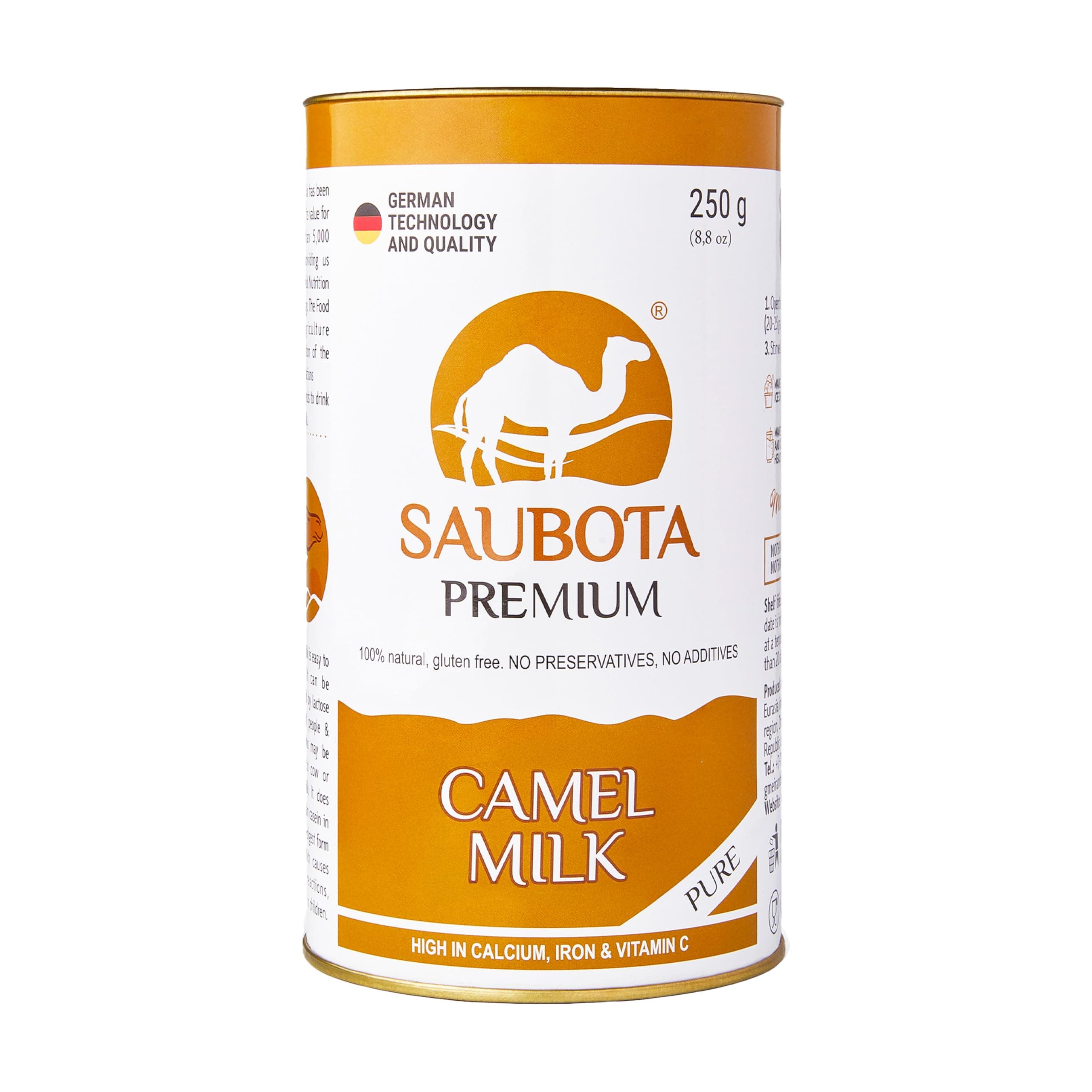 SAUBOTA Premium Camel Milk Powder 250g – 100% Natural Camel Milk, Gluten Free, High in Calcium, Iron & Vitamin C, No Preservatives or Additives. Support Strong Bones, Energy levels