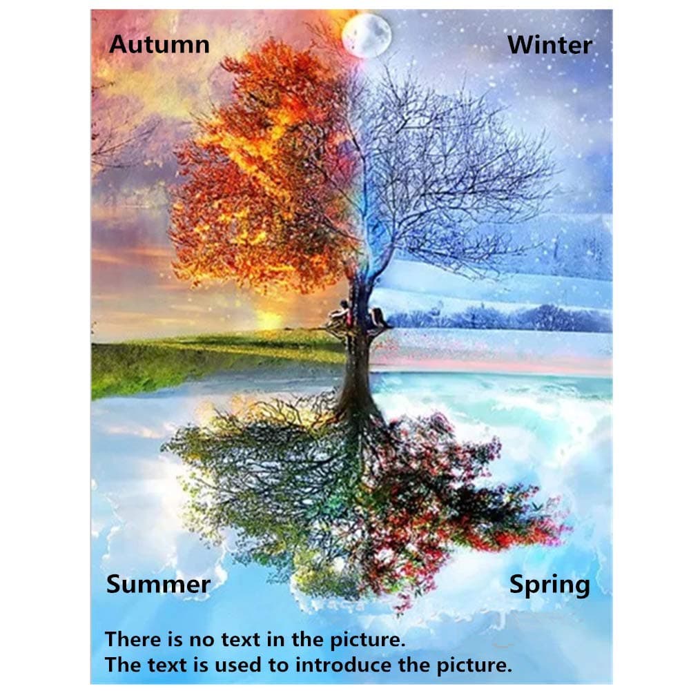 5D Diamond Painting Kit Trees in Four Seasons Full Drill Diamond Embroidery Painting DIY Embroidery Cross Stitch Painting for Home Wall Decor (30-40 cm)