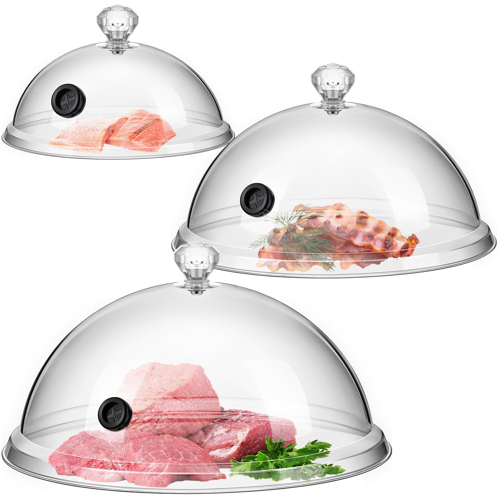 Baderke 3 Pcs Smoking Cloche Dome Cover 6 8 10 Inch Transparent Cocktail Smoker Clear Dome for Gun Smoke Infuser Acrylic Cocktail Lid Accessory for Smoker Infusion Food Drink Plates Bowls and Glass