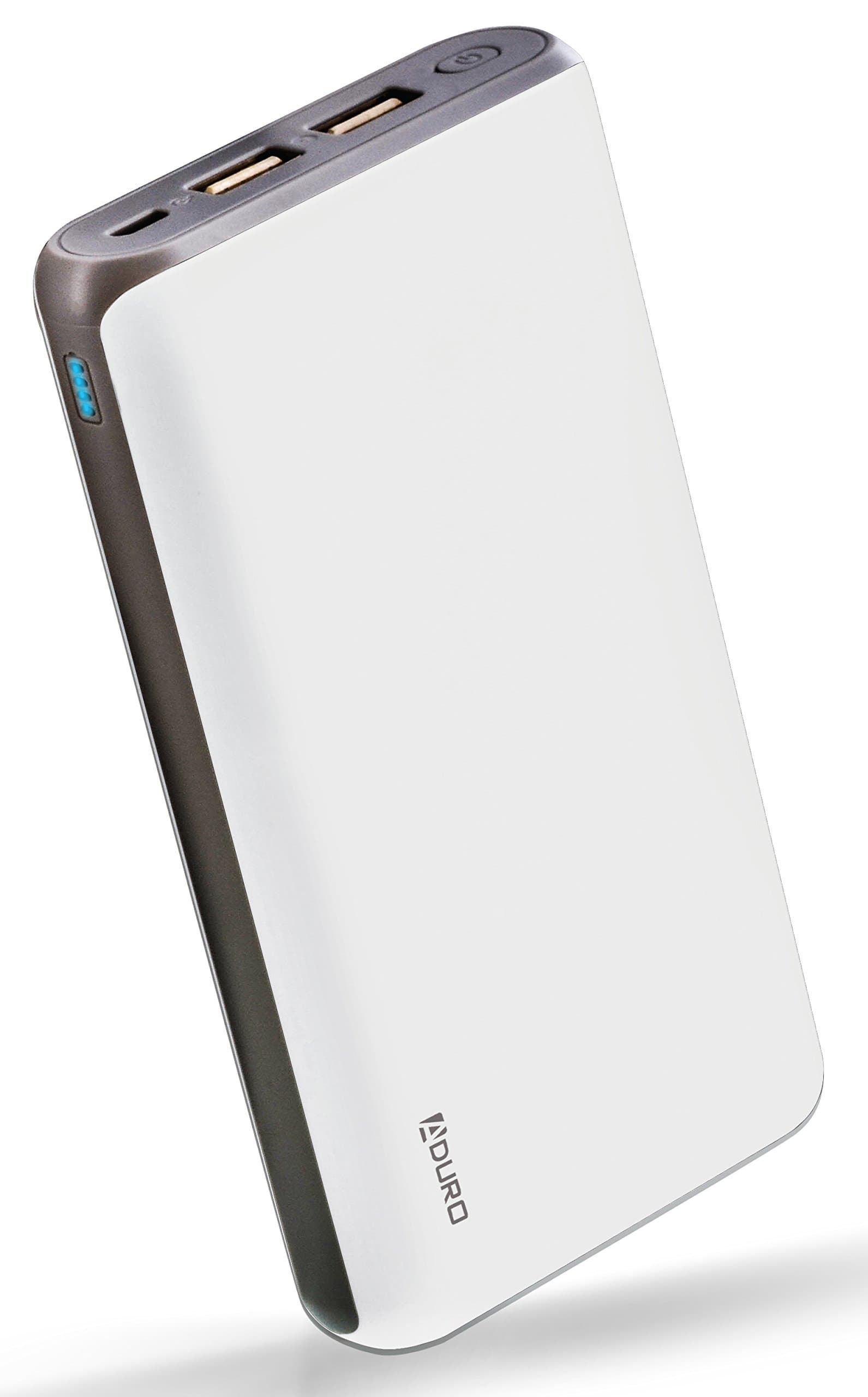 Aduro Portable Charger Power Bank 20,000mAh External Battery Pack Dual USB Phone Charger for Cell Phones, iPhone, iPad, Samsung Galaxy, Android, and USB Devices (White)