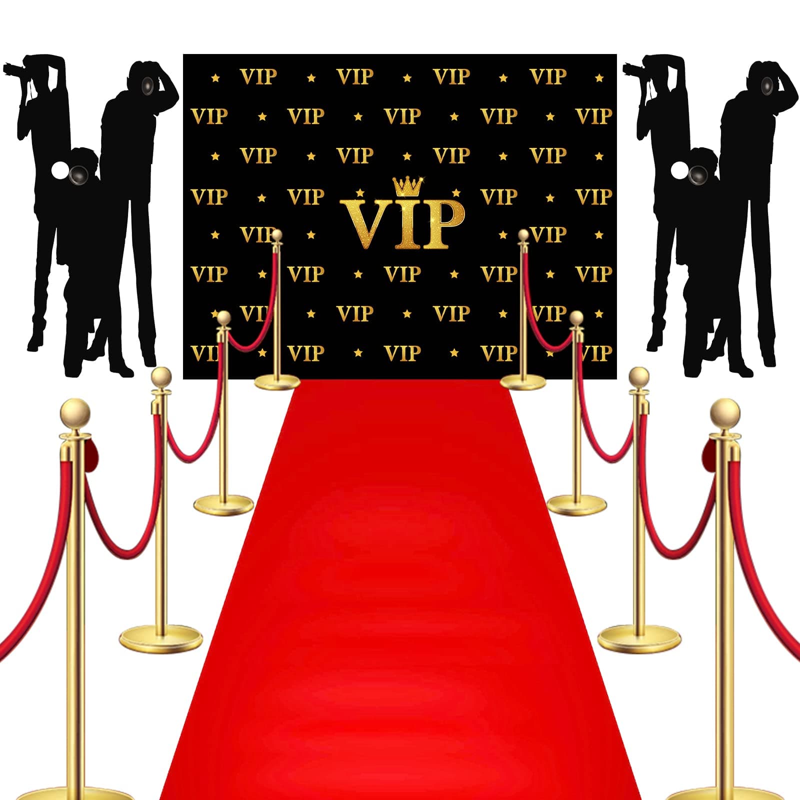 6.5 x 5 ft VIP Photography Backdrop Red Carpet Backdrop Film Movie Banner Paparazzi Props Party Accessory and Runner Red Carpet Runner 2.6 x 15 ft with Tape for Theme Party Decorations