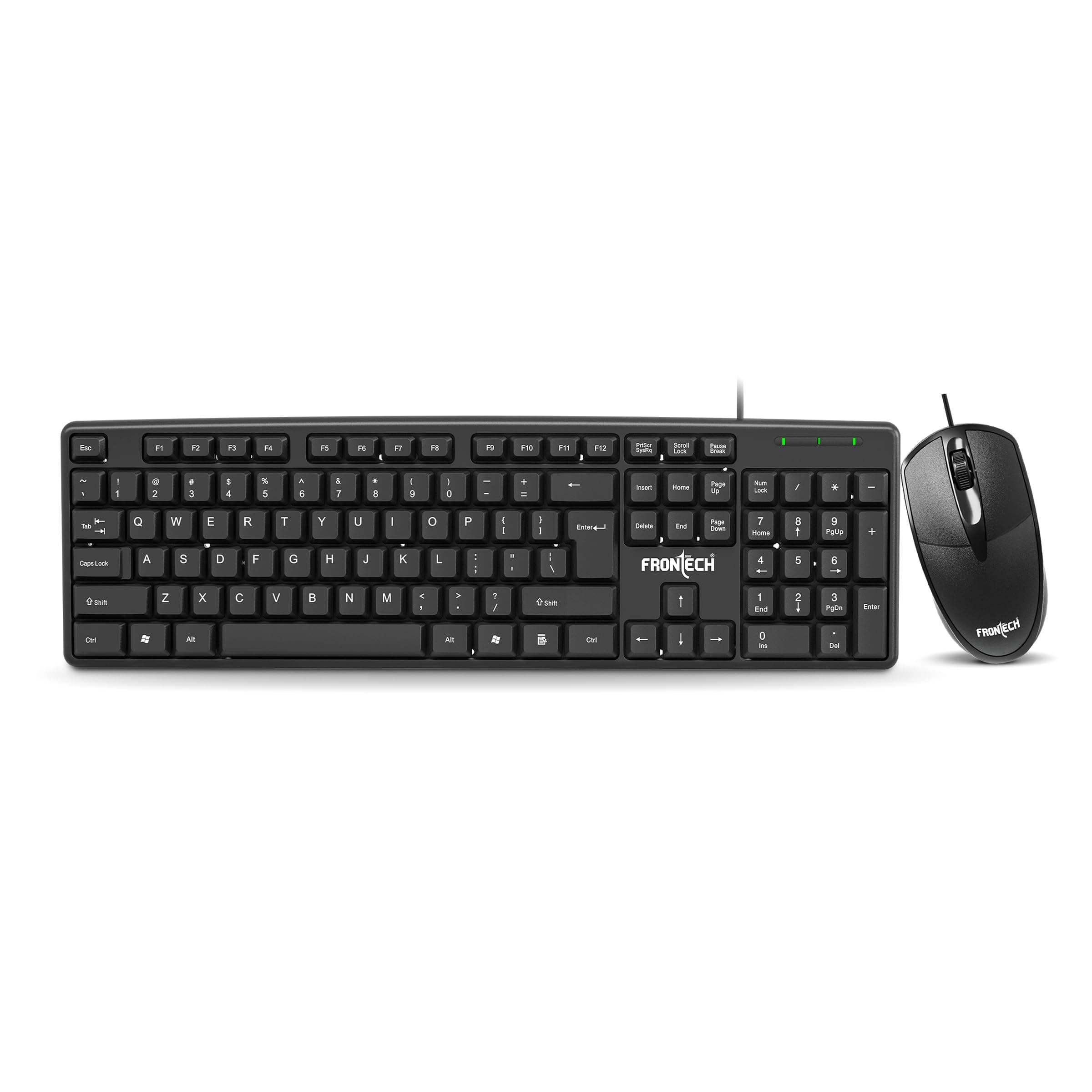 FRONTECH Wired USB Keyboard and Mouse Combo with 104 Keys, 3-Button Mouse, and 1000 DPI Optical Sensor.(KB-0012)