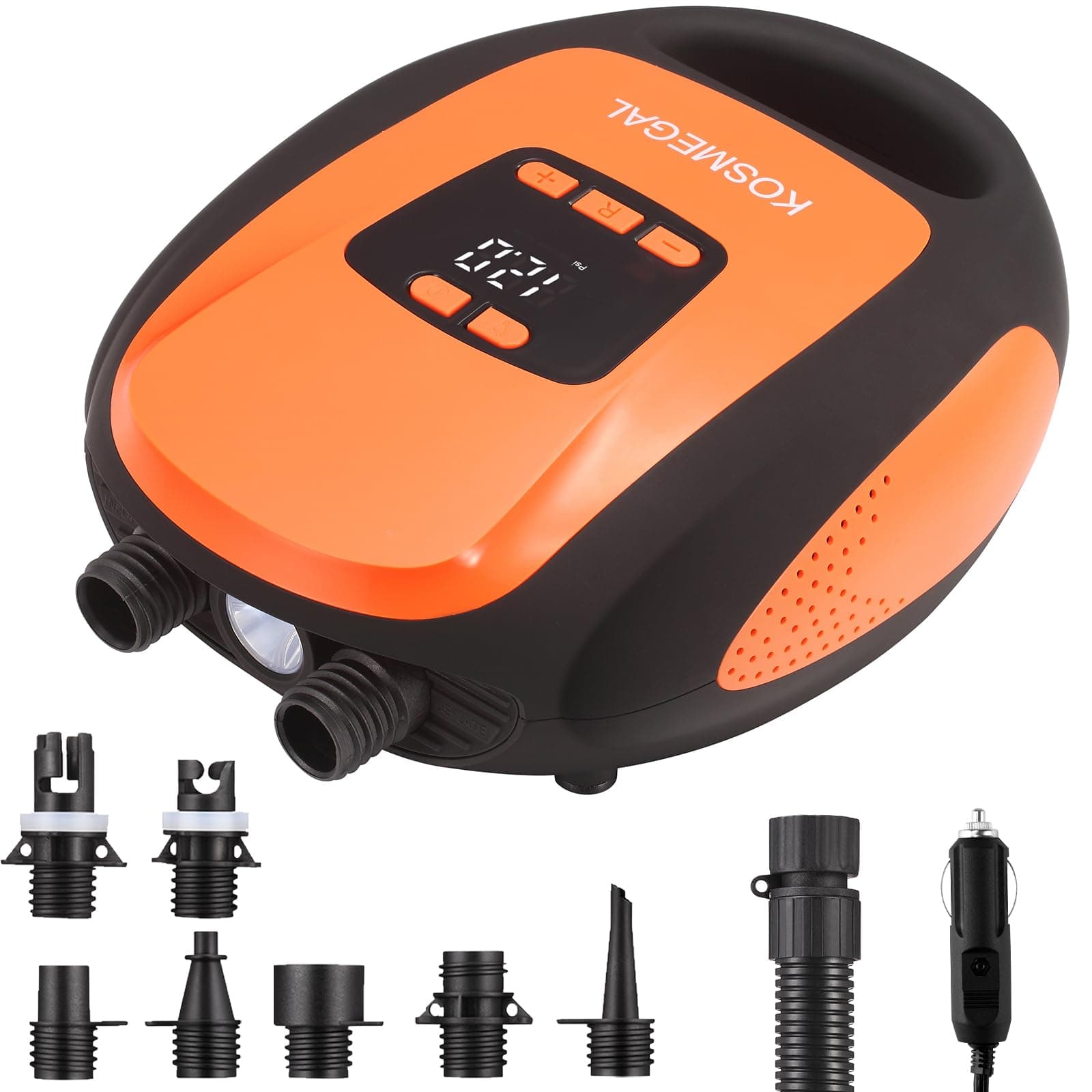KOSMEGAL Electric Portable Paddle Board Pump SUP Pump Professional 20 PSI Air Compressor with Auto Off/Deflation 12V DC Car Connector for Inflatable Kayak Boat