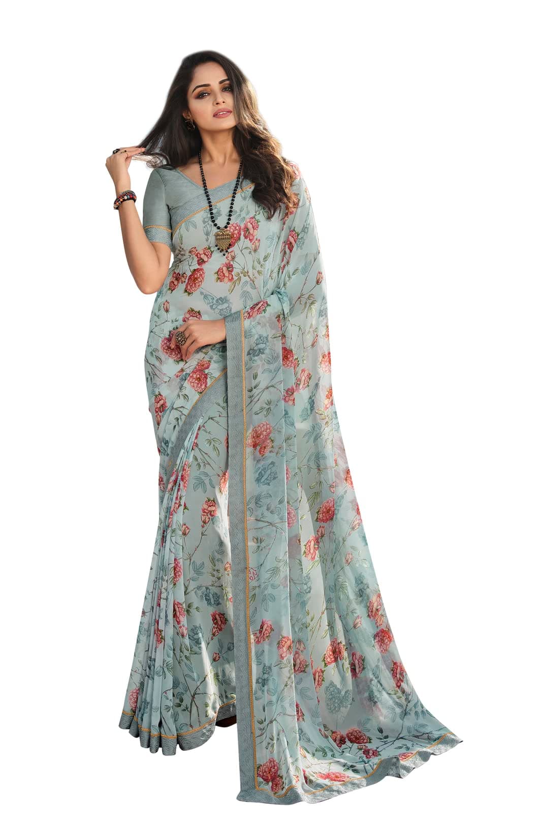 Women's Partywear Georgette Floral Printed Saree || Indian Traditional Saree with Unstitched Blouse Piece