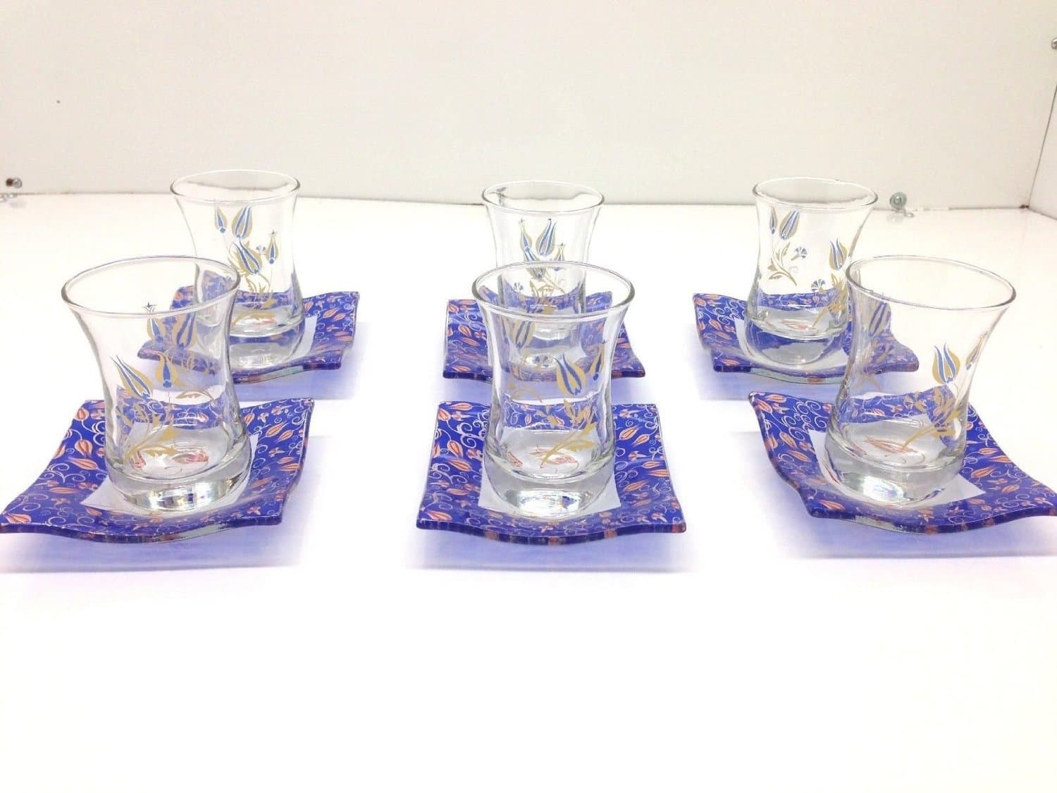 12 Pieces Adorable Turkish Tea Set, Tea Glass, Saucers, Tulip