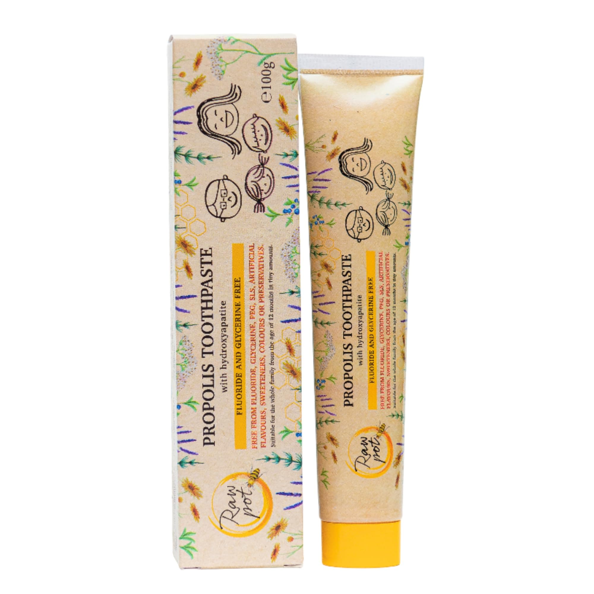 Propolis & Hydroxyapatite Toothpaste for Adults & Kids - Fluoride & Glycerine Free, Natural Tooth Enamel & Oral Microbiome Support - Sensitive Teeth & Gum Care - 100g