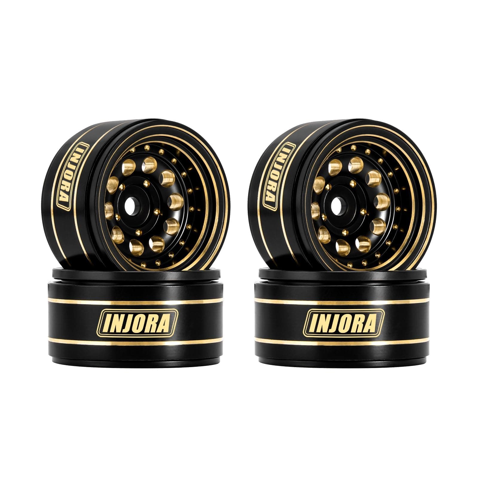 INJORA 1.0" Beadlock Wheel Rims Black Coating Brass Rims for 1/24 1/18 RC Crawler Car Axial SCX24 AX24 TRX4M FCX24, Brass
