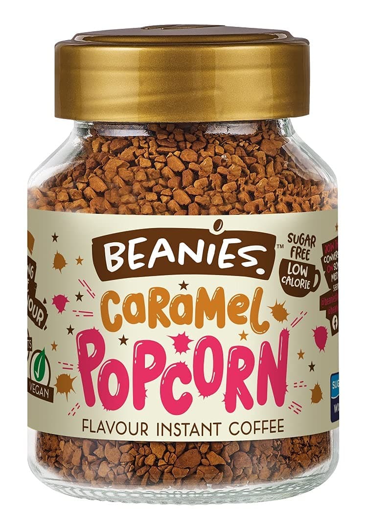 Beanies, Instant Flavoured Coffee, Caramel Popcorn, Low Calorie, Sugar Free, 50 g, Pack of 1
