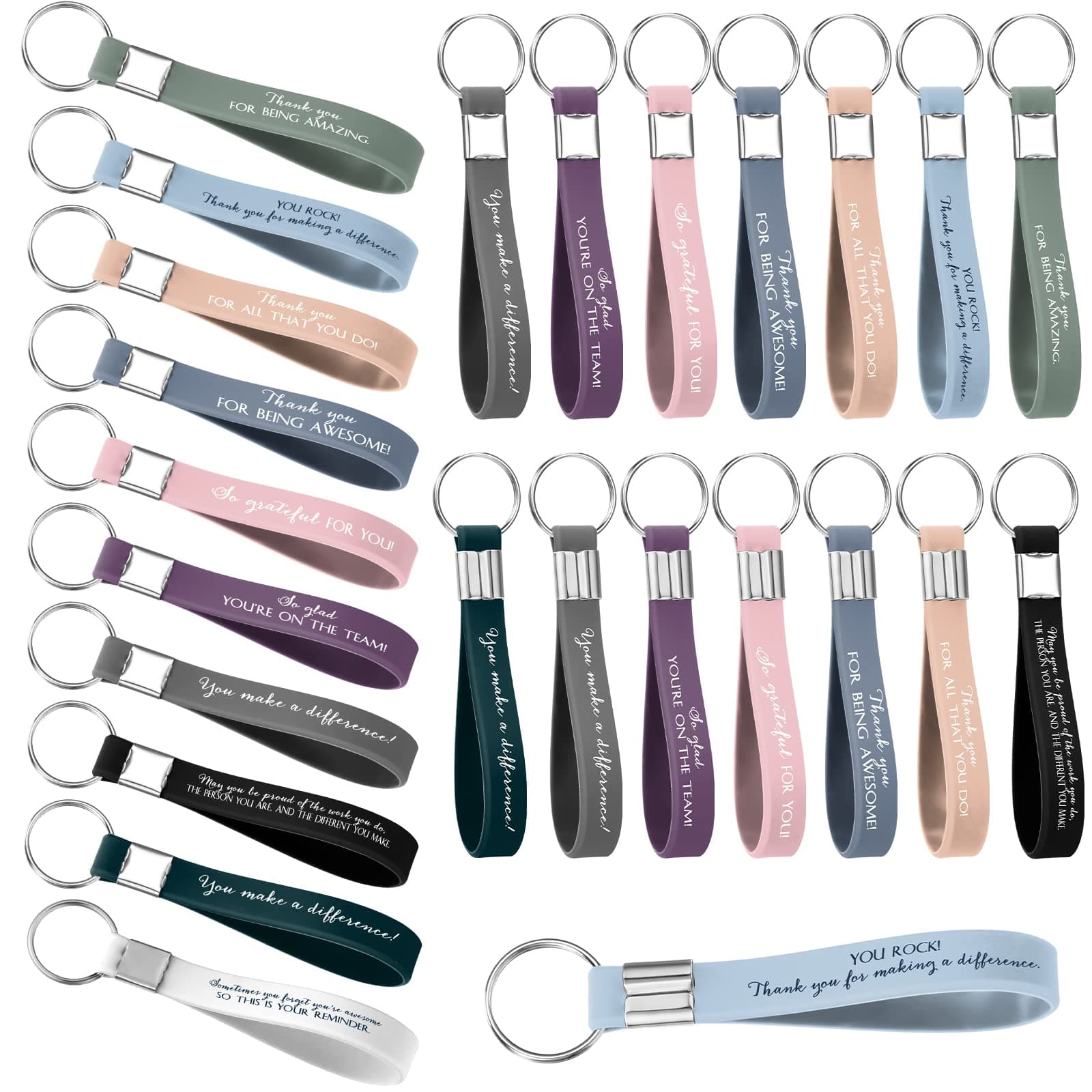 Roowest 50 Pcs Inspirational Gift for Women Silicone Keychain Employee Appreciation Gift Bulk Teacher Coworker