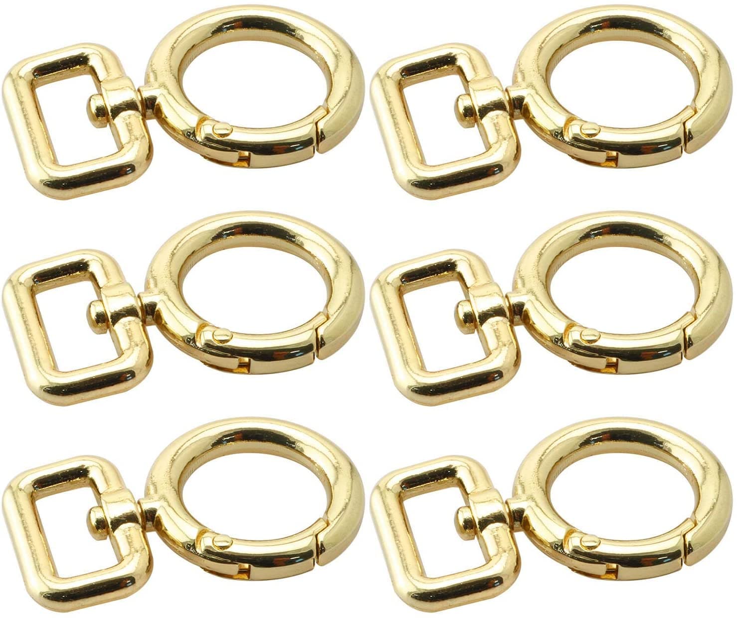 Youliang 6pcs Metal O Ring Spring Buckle Jewelry Clasps, O Ring Purses Clasps Purses Hooks Sturdy Snap Clasps Gold