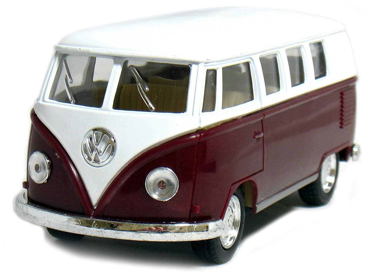 5" Die-cast 1962 VW Classic Bus 1/32 Scale (Maroon), Pull Ba