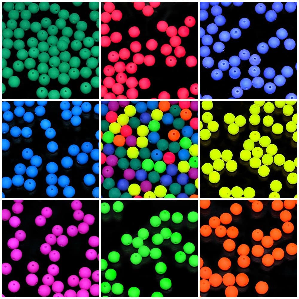 360pcs Set of Czech Glass Round Pressed Beads 6mm Estrela NEON (UV Active) 8 Colors+Mix