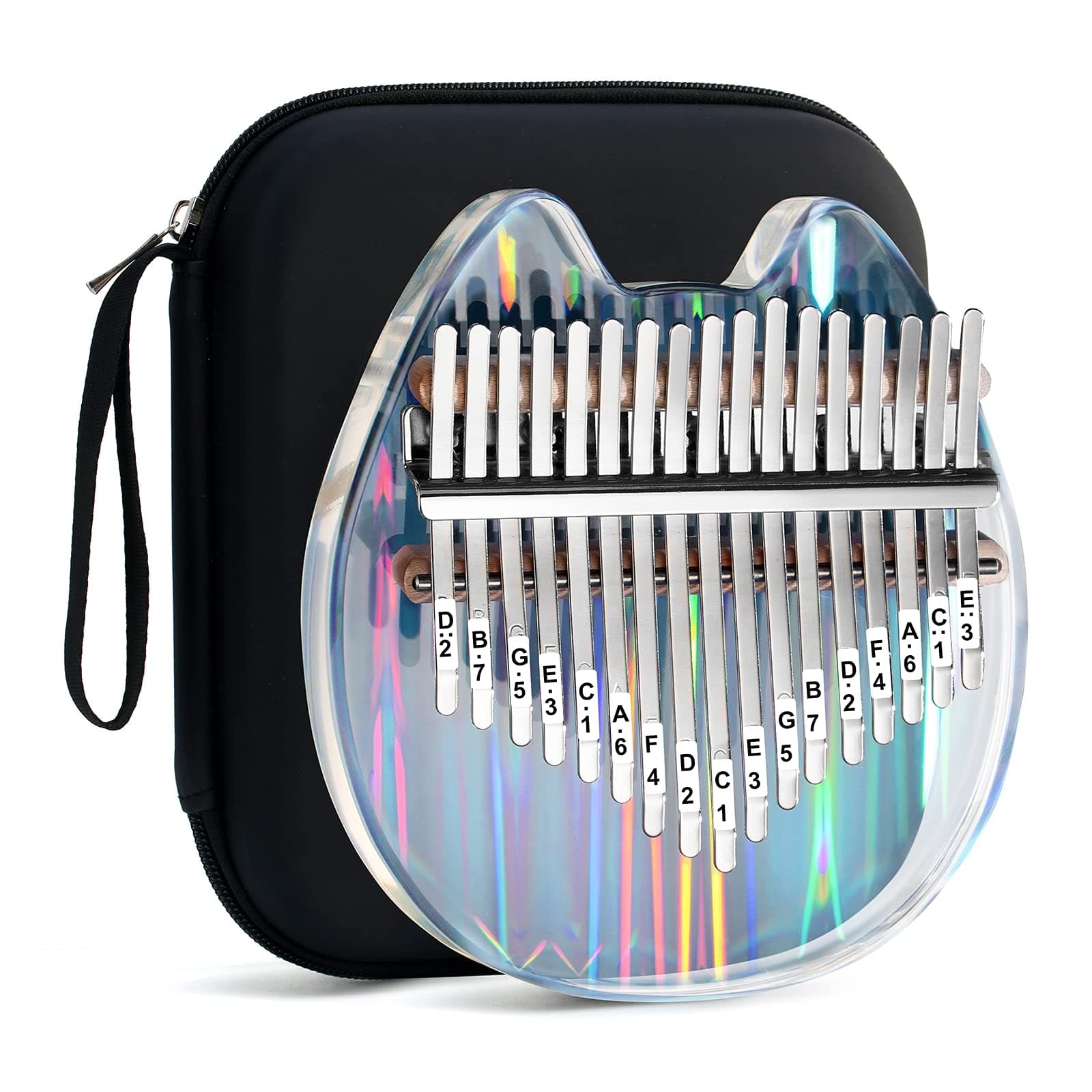 Beveetio Clear Kalimba Thumb Piano With Eva Protective Case, Transparent Crystal Kalimba 17 Key, Musical Instrument Gifts, Cat Shape Finger Piano, Acrylic Mbira