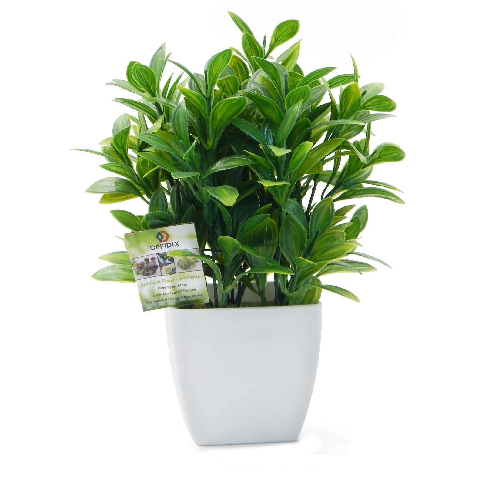 OFFIDIX Artificial Eucalyptus Plants with White Square Vase Small Artificial Tree for Office Desktop Decor Fake Plants for Home and Office Indoor Decorations