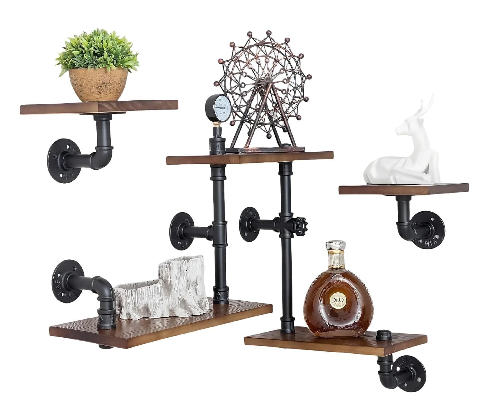 Industrial Rustic Modern Wood Ladder Pipe Wall Mounted Floating Shelves - Set of 3 Bookshelf,DIY Storage Shelving,Hung Bracket,Bookcase (Set of 3 Ladder Shelves)