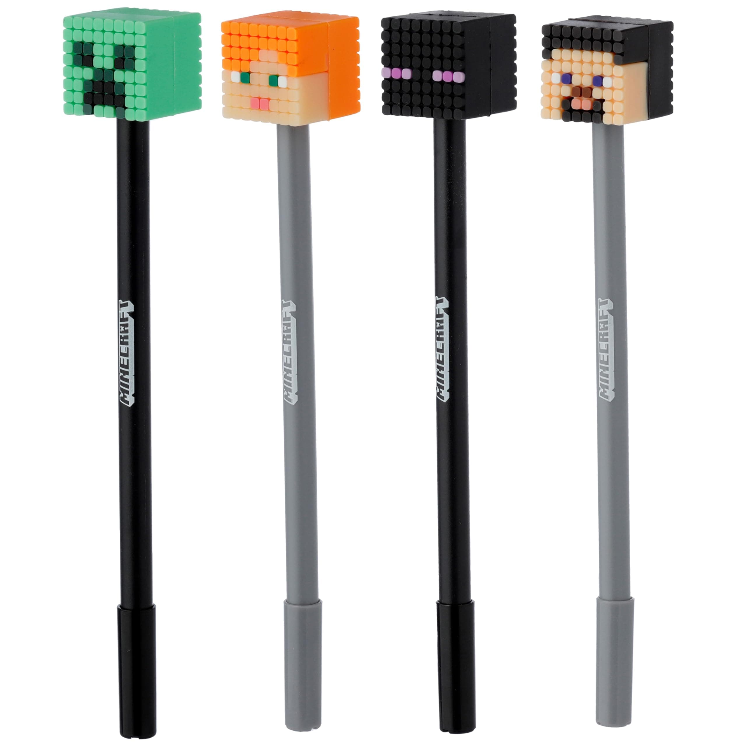 Minecraft Character Topper Pen​ 1 Unit | School Stationery Gift for Kids & Students | Official Licensed Minecraft Pens | Fun Writing Accessories​ |​ Creeper, Alex, Enderman & Steve