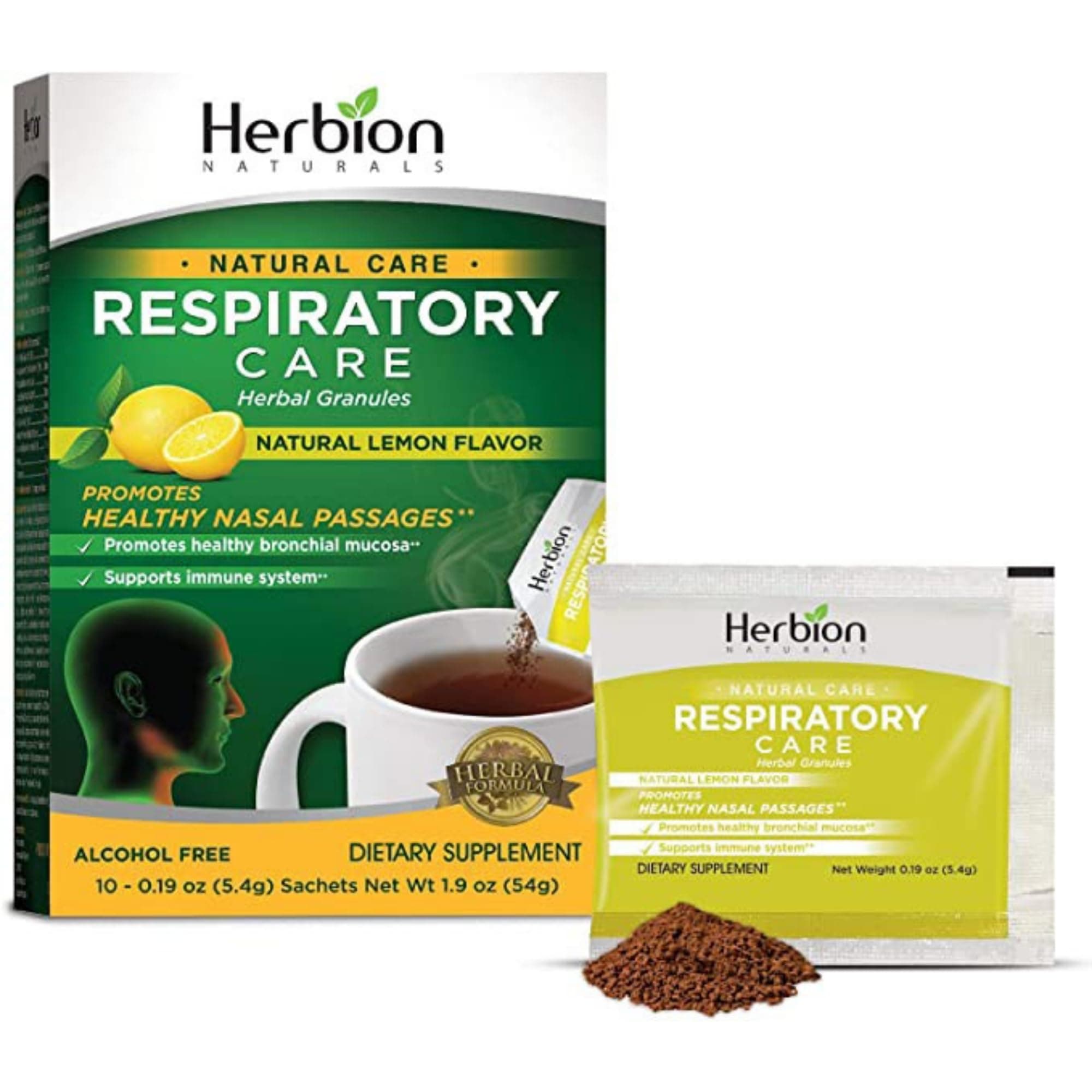 Herbion Naturals Respiratory Care Herbal Granules with Natural Lemon Flavor – Promotes Healthy Respiratory Function – 10 Cts