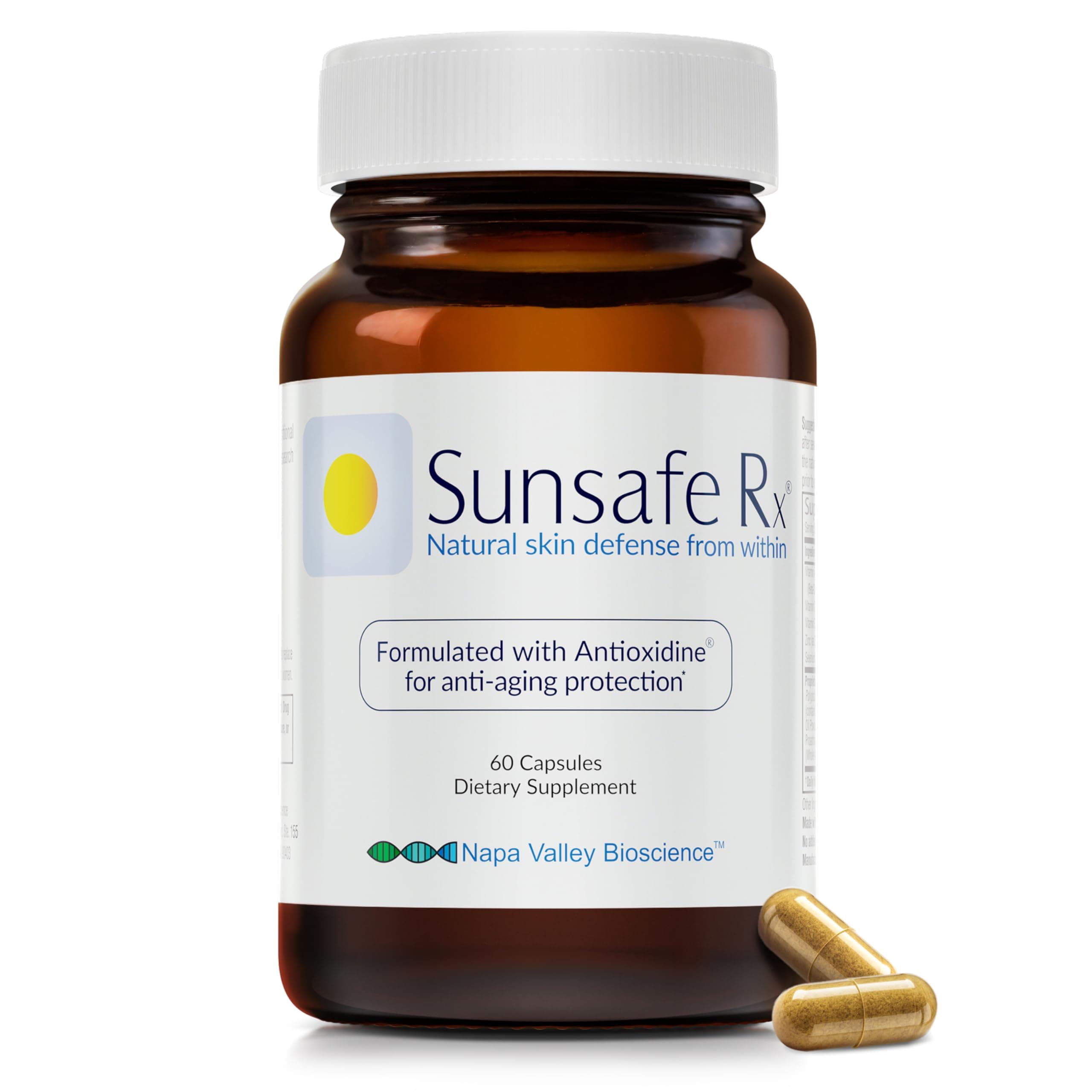 Sunsafe Rx Anti Aging Supplement: Natural Skin Protection Pills with Antioxidants for a Youthful Appearance & Eye Health + Vitamins, Minerals, & 250mg Polypodium Leucotomos (60 Capsules)
