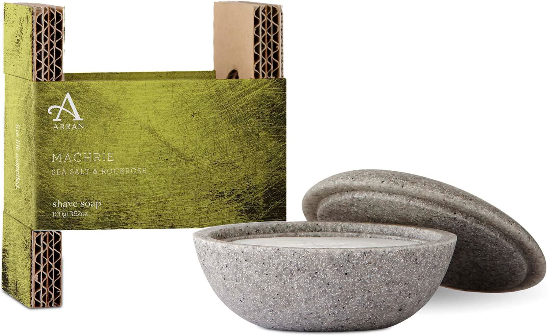 Arran Sense of ScotlandMachrie Traditional Shave Stone and Shaving Soap Refill for Men (100g/3.5oz) Crisp, Clean, Open, Bright, Vibrant and Warm with Sea Salt, Clary Sage and Woody Rockrose